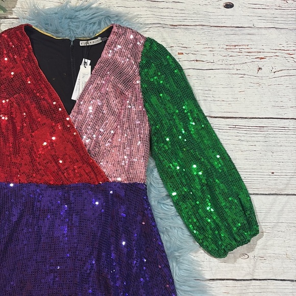 NWT Alice + Olivia Blaze Rainbow Mulit Colored Sequin Dress - Picture 9 of 11